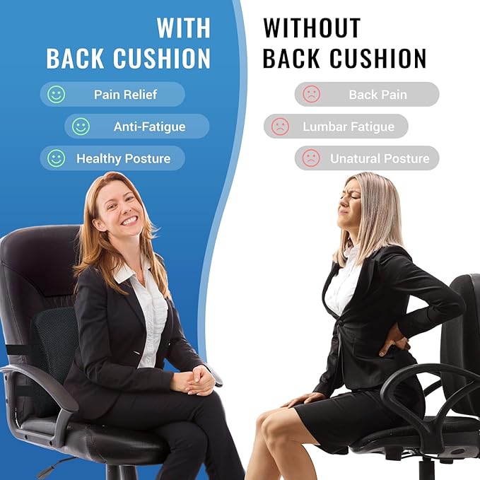 Lumbar Support Pillow for Office Chair Car Seat Cushion for Lower Back Sciatica Pain Relief Firm Memory Foam Pillows Wedge Chairs Cushions with Dual Straps (Mesh Black)