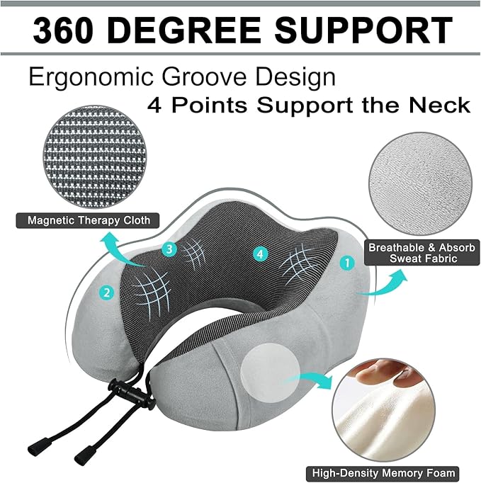 Travel Pillow and Blanket Set Neck Pillow Airplane Memory Foam for Traveling Compact with Bag Grey