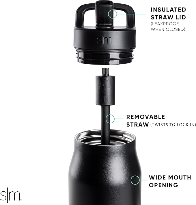 Simple Modern Water Bottle with Push Button Straw Lid | Ceramic-Lined Insulated Stainless Steel | Travel Water Bottles for Gym & Sports | Leak Proof | Mesa Signature Collection | 34oz, Almond Birch