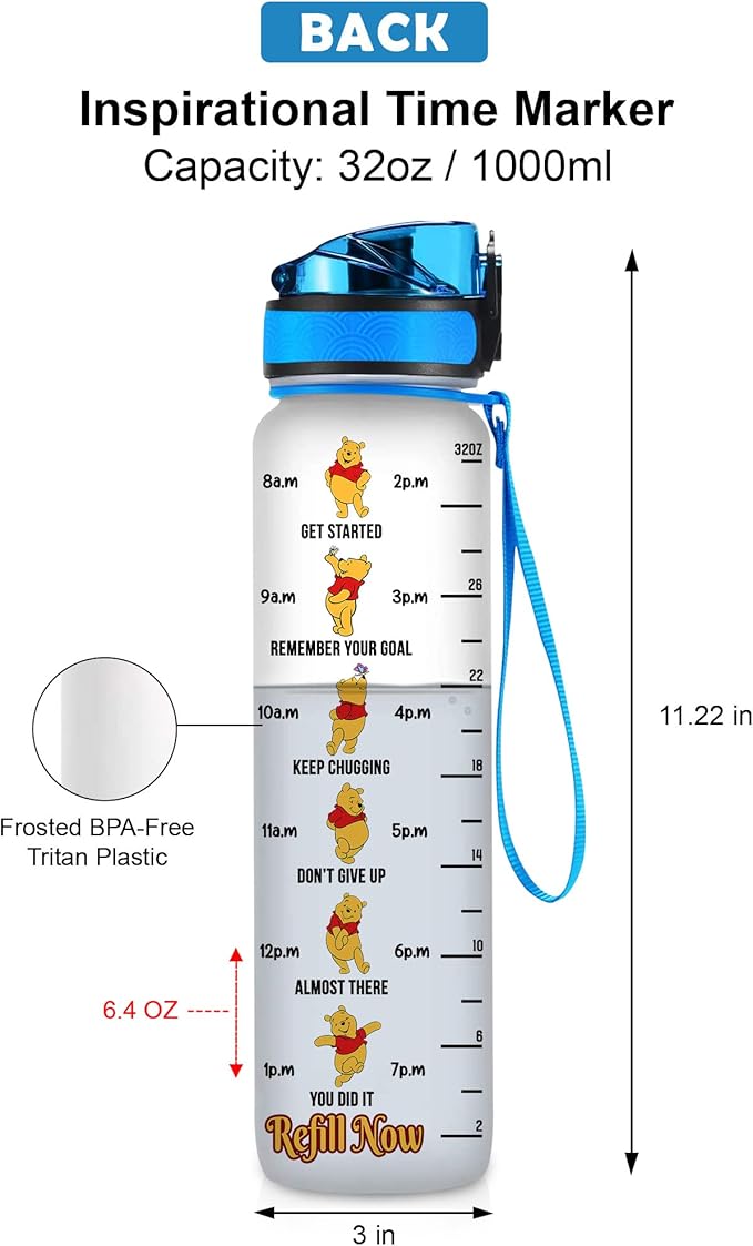 Winnie Pooh 32 Oz Water Track Bottle, Just A Girl Water Bottle With Time Marker, Pooh Bear Motivational Insulated Water Bottle, Gifts For Family Friend