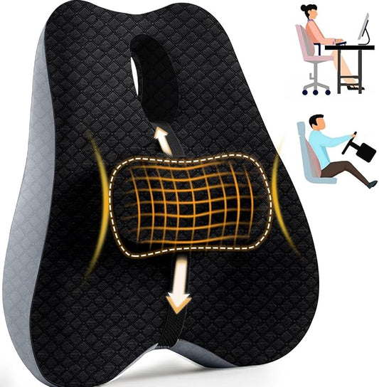 Lumbar Support Pillow for Office Chair Back Support Pillow for Car, Computer, Gaming Chair, Recliner Memory Foam Back Cushion for Improve Posture (Black)