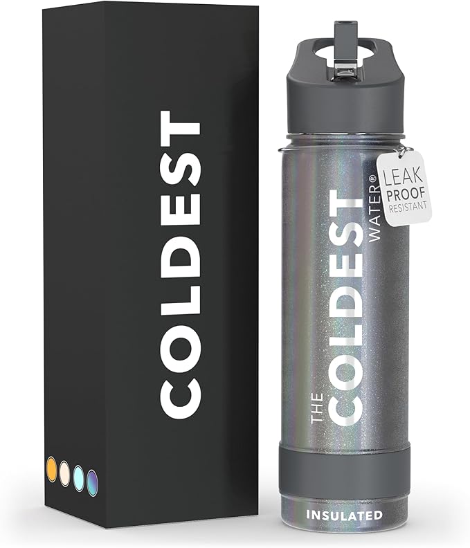 Coldest Sports Water Bottle with Straw Lid Vacuum Insulated Stainless Steel Metal Thermos Bottles Reusable Leak Proof Flask for Sports Gym (24 oz, Stardust Glitter)