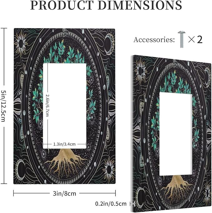 Tree of Life Blackground 1 Gang Rocker Light Switch Plate Hippie Sun Moon Star Single Decora Outlet Wall Plate Cover Faceplate Decorative Switchplate GFCI for Bathroom Bedroom Living Room Decorate