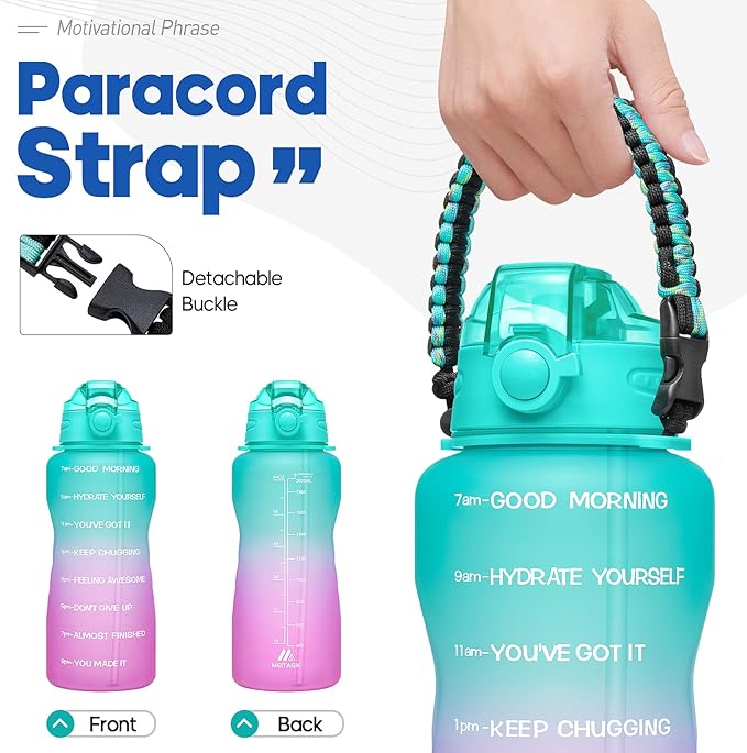 Water Bottles 1 / Half Gallon with Time Marker and Straw, Large Fitness Sports Motivational Bottle, Wide Mouth Leakproof and BPA Free for Travel, Gym,office,school