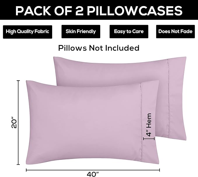 Utopia Bedding King Pillow Cases - 2 Pack - Envelope Closure - Soft Brushed Microfiber Fabric - Shrinkage and Fade Resistant Pillow Covers 20 X 40 Inches (King, Lavender)