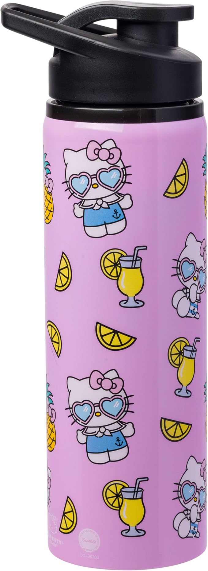 Silver Buffalo Sanrio Hello Kitty Summer Pineapples And Lemonade Stainless Steel Water Bottle, 25 Ounces