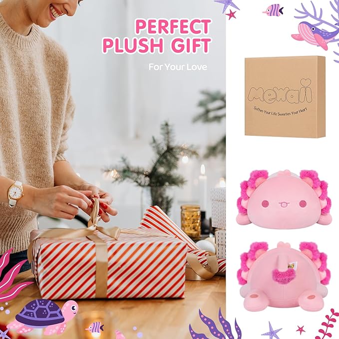 Cute Axolotl Plush Pillow, Kawaii Plushies Pink Axolotl Stuffed Toys, Squishy Plushies, Cuddle Plush Pillow for Boys & Girls