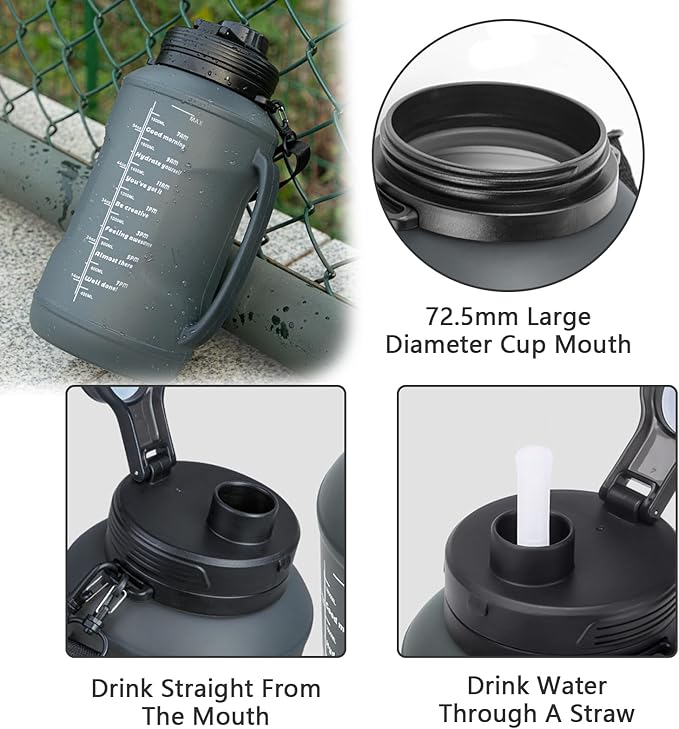 Collapsible Water Bottles, Foldable Water Bottle 67.6oz/2L, Portable Sports Water Bottle, Reusable Travel Water Bottle, Motivational Water Bottle, Leak Proof, BPA Free, Straw & Handle (Black)