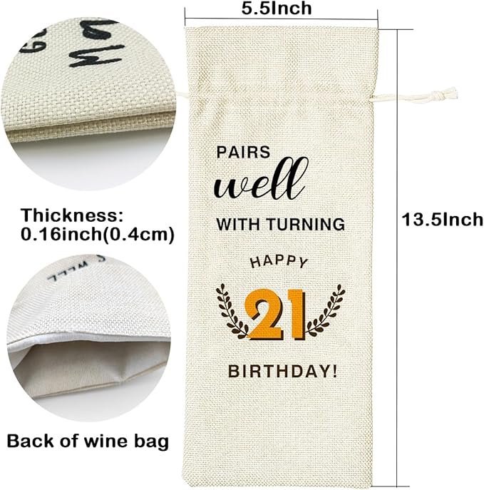 LANBAIHE 21st Birthday Gifts for Her,21st Birthday Gift for Women Men, 21 Years Old Birthday Gifts Wine Bag, 21st Birthday Decorations Party Supplies- 2003 Birthday (21 BIRTHDAY)