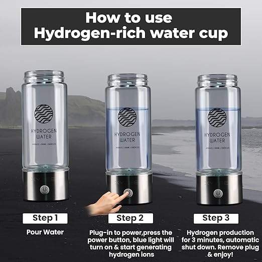 Hydrogen Water Bottle, Portable Rechargeable Hydrogen Water Bottle Generator, Purify Water Quality in 3 Minutes, Glass Water Ionizer, Healthy Hydration Bottle with Free Paracord Handle by XYZEE