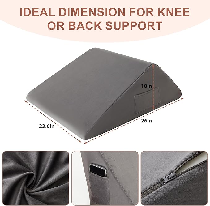 Knee Wedge Pillow, Memory Foam Leg Pillow Bed Wedge for Sleeping, Post Surgery Triangle Pillow for Knee Support, Leg Elevation, Knee Hip Back Pain Relief (23.6" x 26" x 10", Extra Large, Short Plush)