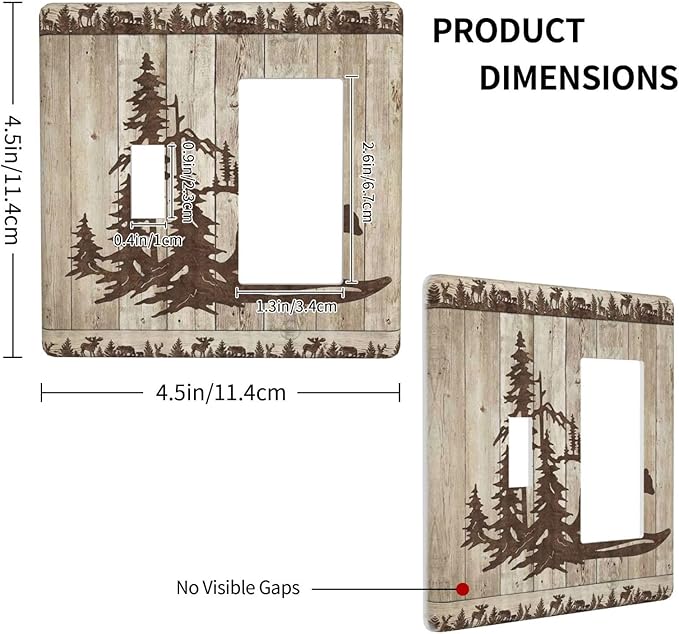 Rustic Wood Bear Forest 2 Gang Single Toggle Rocker Combination Light Switch Cover Vintage Antique Cabin Decorative Wall Plate Cover Electrical Faceplate for Farmhouse Bathroom Bedroom Kitchen Decor