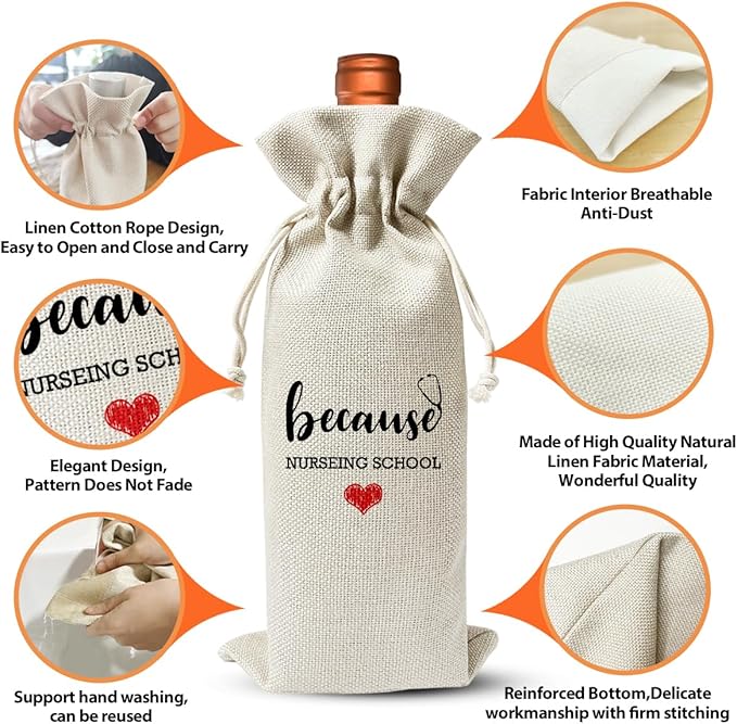 Nursing School Graduation Gift For Practitioner Wine Bag, Nurse Day Nurse Week Gift Bag, Medical School Graduation Party Decor Supply, Drawstring Cotton Linen Wine Bag