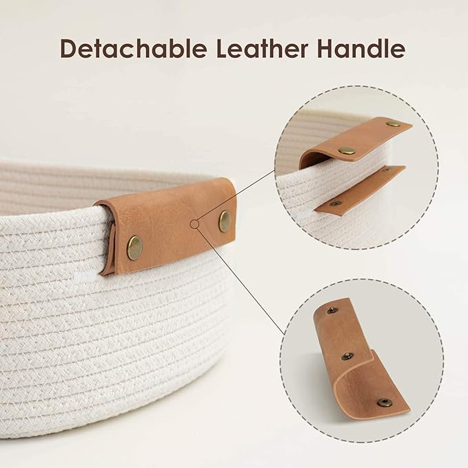 CHICVITA 3 Pack Rectangle Cotton Rope Woven Basket with Handles for Books, Magazines, Toys - Ideal Gift Decorative Basket for Baby Nursery, Living Room