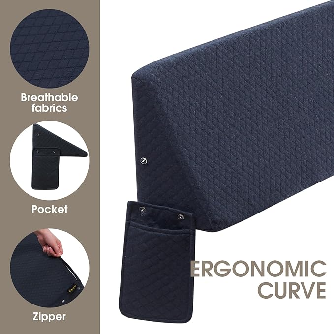 Wedge Pillow Headboard/ king size bed wedge pillow gap filler/headboard (76"x10"x6"), Bolster Bed Mattress Wedge Pillow for Sleeping, Headboard Pillow for Gap (0-8")Between Bed and Wall, Dark Grey