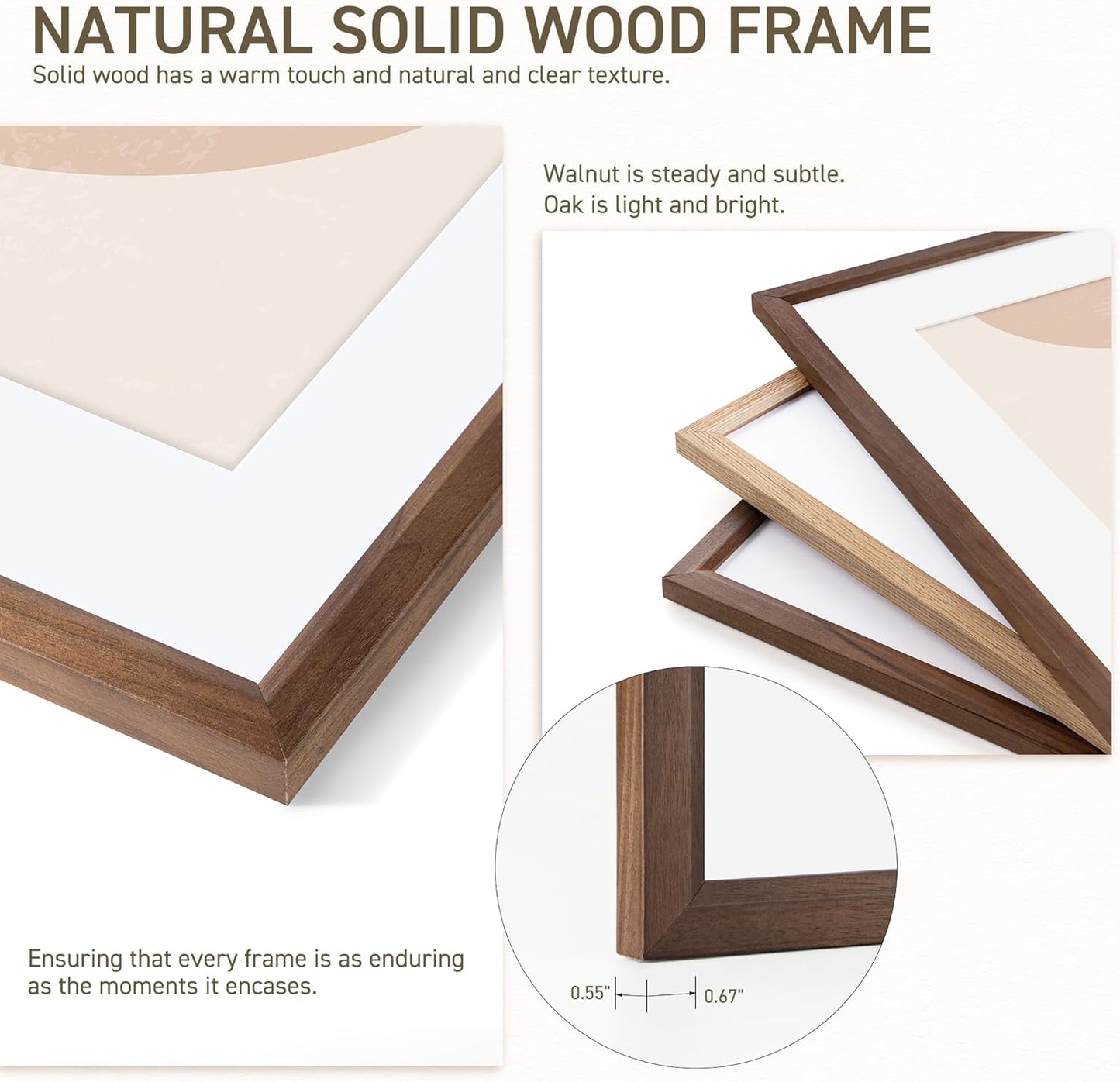 8x10 Picture Frame Natural Solid Walnut Photo Frames with 5x7 Removable Mat Wall Hanging Large Handcrafted Frame with HD Plexiglass Wall and Tabletop Display Large Poster Frame