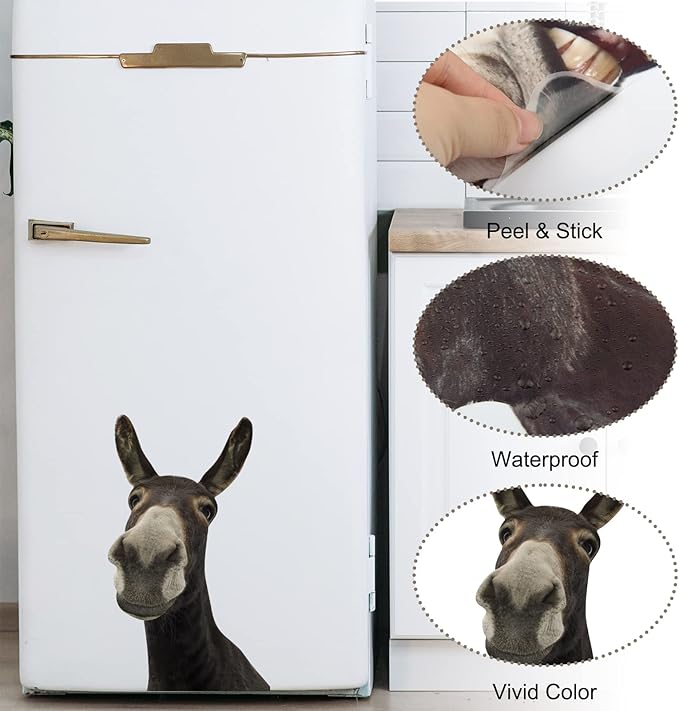 Cute Donkey Wall Decal Peel and Stick Funny Donkey Head Sticker Wall Decals Funny Gifts for Kids Friends Kitchen Bedroom Playroom Game Room Farm Barn Showcase Funny Car Sticker