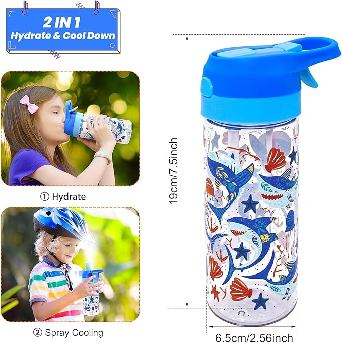 Kids Water Bottle with Spray Mist, 420ml Portable Kids Spray Drinking Bottle for Boys Girls School Cool Down and Hydrate