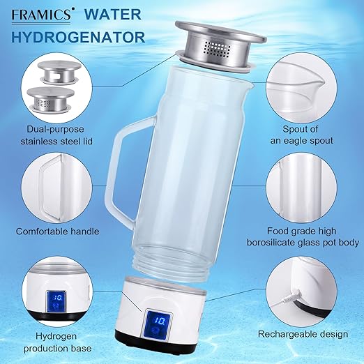 Large Hydrogen Water Bottle 2024, Upgraded Hydrogen Water Bottle Generator with Handle, 1L Large Capacity Hydrogen Water Ionizer Machine with PEM SPE Technology for Home/Office/Daily Drinking