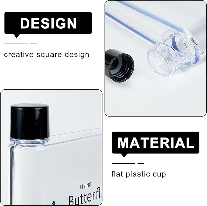 Flat Water Bottle For Travel,14oz Slim Water Bottle,Transparent Slim Water Bottle 420ml-BPA Free&Portable-Square Water Bottle Flat for Sports,Fitness,Camping,Hiking