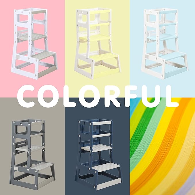 SDADI Mother's Helper Adjustable Height Plastic Kitchen Step Stool for Children, Kids Toddlers Counter Level Learning Stool for Kitchen & Bathroom,Dark Grey and Light Grey