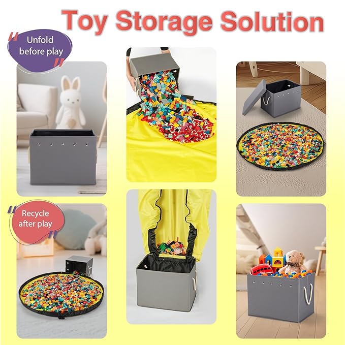 Toy Storage Box + Play Mat for Kids Toy Chest Organizer Kids Toy Storage Organizer Foldable Big Storage Bins with Lids Large Toy Box for Boys Girls Toy Holders for Kids Rooms Nursery (Gray)