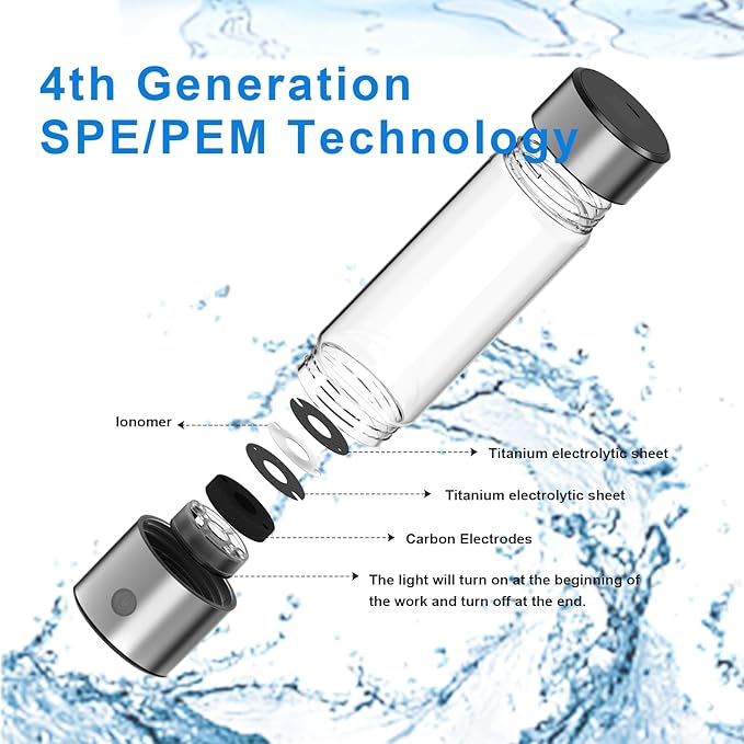 feifuns Hydrogen Water Bottle Generator, 2-in-1 Rechargeable Portable Glass Hydrogen Water for Health, 3 Mins & 3 Steps, 4th Generation SPE & PEM Technology, Matching Your Lifestyle (Black)