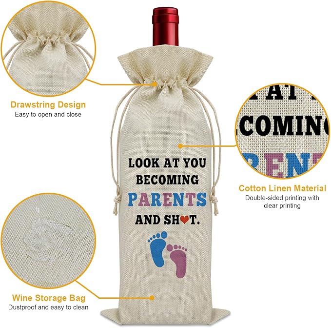 Parents to Be Gifts for Couples Wine Bag Funny New Parent Gifts Mom and Dad Baby Reveal Gifts Wine Bottle Decoration Bag Pregnancy Announcement for Parents Wine Accessories Gifts for Wine Lovers
