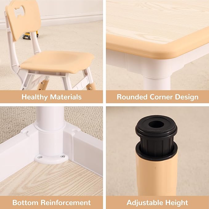 Kids Table and Chairs Set, Height Adjustable Desk With 4 Seats for Ages 2-10,Arts & Crafts Table,Graffiti Desktop, Non-Slip Legs, Max 300lbs, Children Multi-Activity Table for Classrooms,Daycares,Home