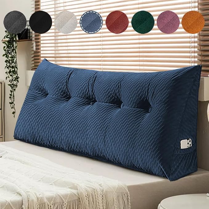 Gradient Velvet Triangular Wedge Pillow, Removable Cover Headboard Pillow for Daybed, Backrest Positioning Support Pillow Cushion Resting Reading Relaxing (Blue, Full(54 * 20 * 8in))