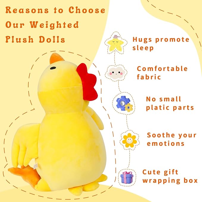 Weighted Chick Plush, 24" 4.2 lbs Weighted Stuffed Animals, Cute Plushie Dolls Throw Pillow Birthday for Children Kids Adults