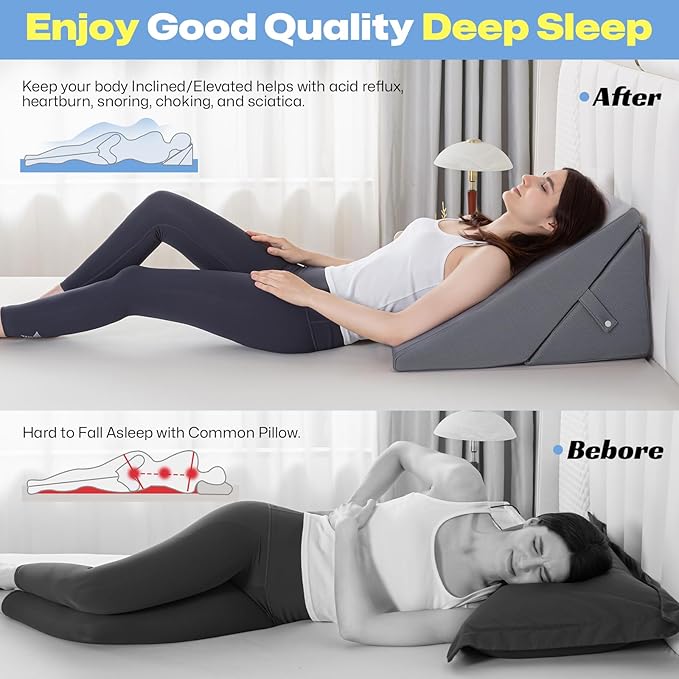 Wedge Pillow for Sleeping, 9 & 12 Inch Adjustable Wedge Pillow for Back Pain Relief Foldable Wedge Pillow for After Surgery Memory Foam Triangle Pillow Wedge for Bed Upright Acid Reflux Snoring