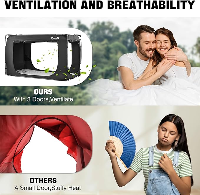 BORNA Bed Tent Bed Canopy Queen Size for Adult and Kids,Portable Sleeping Tents Dream Tents Indoor for Kids and Adult, Breathable Privacy Space with Three Doors (Mattress Not Included)