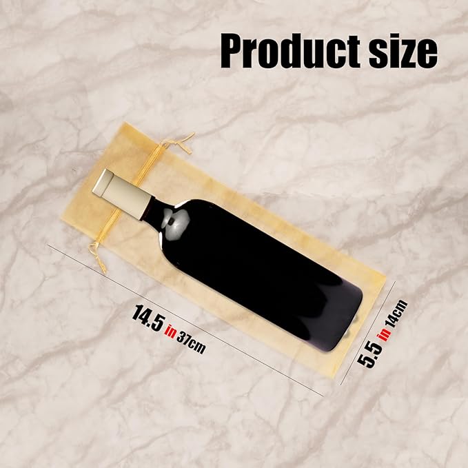 CAIRIAC Sheer Organza Wine Bags, Transparent Mesh Bottle Drawstring Mesh Bags, 5.5 x 14.5 Inch Red Wine Bouquet Gift Bags, Transparent Gauze Red Wine Set, Single Bottle Packaging Dress (30Pcs, Gold)