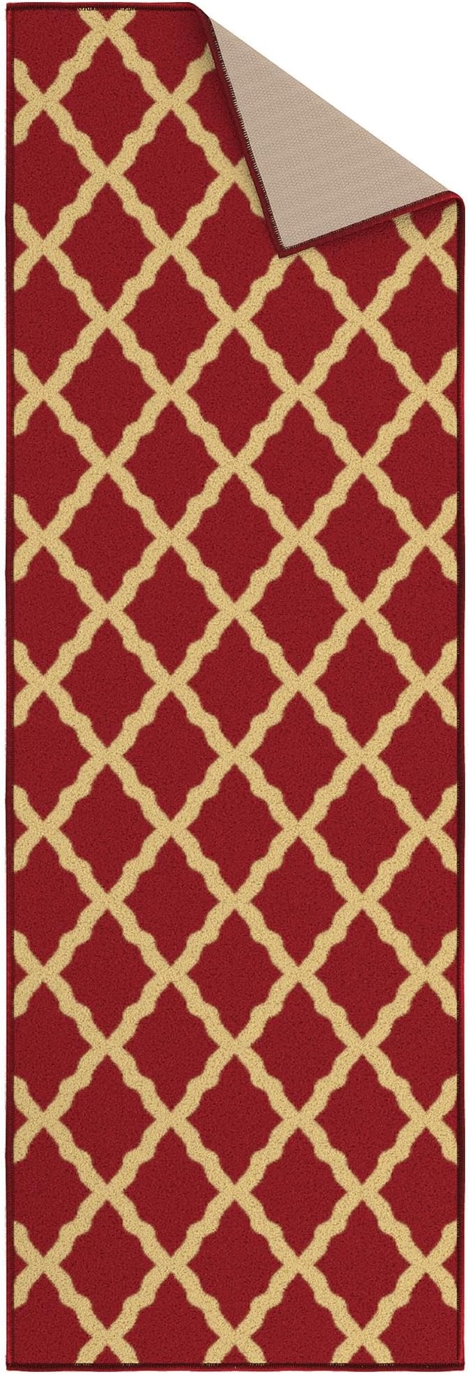 Ottomanson Ottohome Collection Non-Slip Rubberback Elegant Trellis Design 2x5 Indoor Runner Rug, 20" x 59", Red