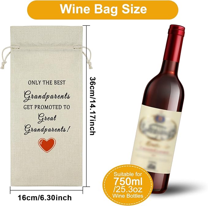 Sazuwu Promoted to Great Grandparents Gift Wine Bag Pregnancy Announcement Gifts Wine Bottle Decoration Bag New Great Grandparents Gifts for Parents Wine Accessories Gifts for Wine Lovers