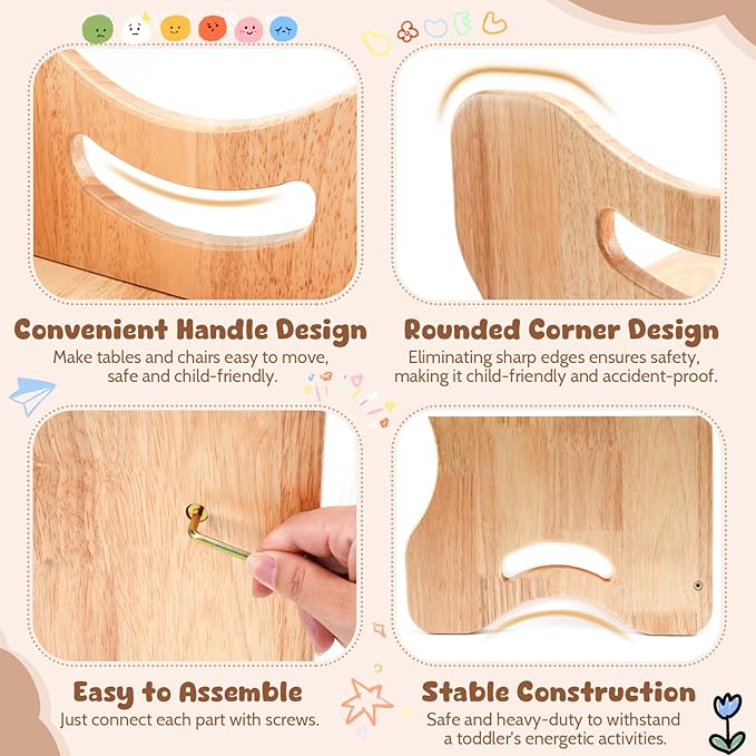 Grebarley Montessori Weaning Table and Chair Set, Solid Wood Tables and Chairs for Toddlers Age 1-3, 2 in 1 Real Hardwood Desk for Reading, Snack Time, Activity Cube, Step Stool, Montessori Furniture
