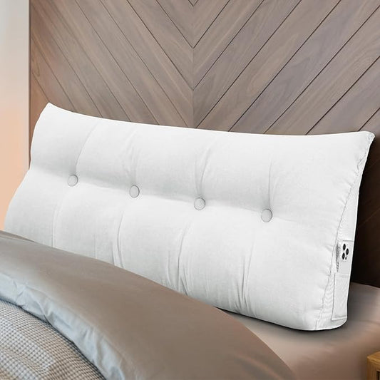 Wenqik Wedge Pillow Triangular Dorm Headboard Bed Rest Reading Backrest Back Support Long Bolster Pillow with Removable Cover for Dorm Room Supplies(White,Full (54 x 20 x 8 Inch))