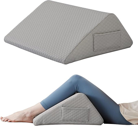 Knee Wedge Pillow, 8" Wedge Pillow for Knee Pain Relief, Premium Memory Foam Knee Pillow for Back Sleeping, Triangle Wedge Pillow for Leg Elevation, Back Pain, Sciatica, Hip Support, Grey