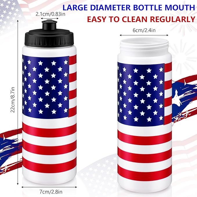 Honeydak Sports Squeeze Water Bottles Patriotic Water Bottles 20oz American Flag Water Bottles with Pull Top Cap Reusable Plastic Water Bottles for Fitness Camping Sports Outdoor Activity Gym
