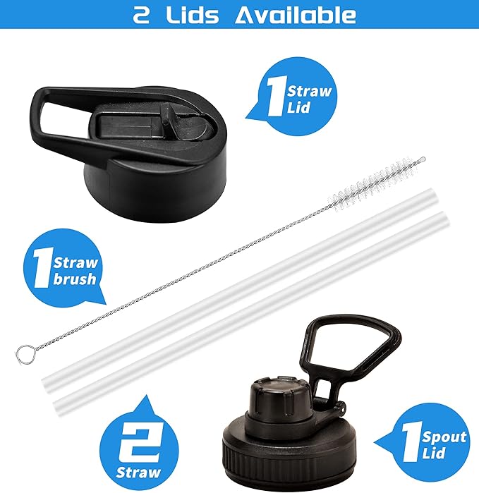 Farsea Insulated Water Bottle with Straw Lid & Spout Lid & Paracord Handle, Stainless Steel Water Bottle Wide Mouth, Double Wall Sweat-Proof BPA-Free, 40 oz, Gradient White + Black