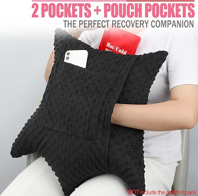 Star Hysterectomy Abdominal Pillows with 2 Pockets, Stomach Pillow after Surgery C-Section Tummy Tuck Support Gifts with Hands Placement Pouch Endometriosis Comfort Recovery Women Men Black