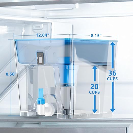 Water Filter Dispenser for Tap and Drinking Water 36-Cup Capacity, BPA Free,Removes Fluoride, Chlorine, Lead, Forever Chemicals (Sea Blue)
