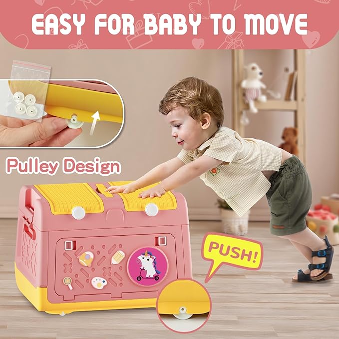 Toy Box Chest with Lid, Unicorn Collapsible Storage Organizer for Kids Boys Girls, Plastic Stackable Toddler Toy Bins with Double Door Lid (Pink)