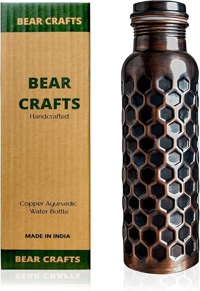 Ayurvedic Drinking Copper Water Bottle for Sports, Travel, Yoga & Everyday Use, Water Bottle for Gym, Office, Hiking, Outdoor Capacity 32 Oz (Design 4, 32 Oz)