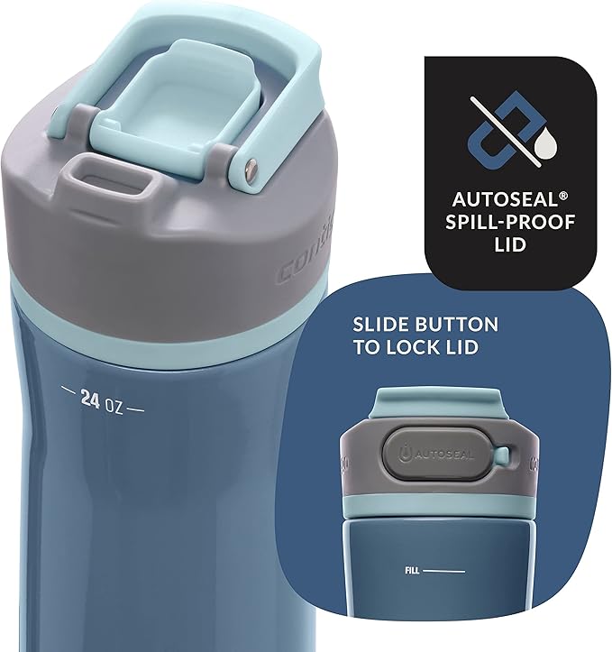 Contigo Clybourn Chill Stainless Steel FreeFlow Filter Water Bottle with AUTOSEAL, 24oz., Dark Ice