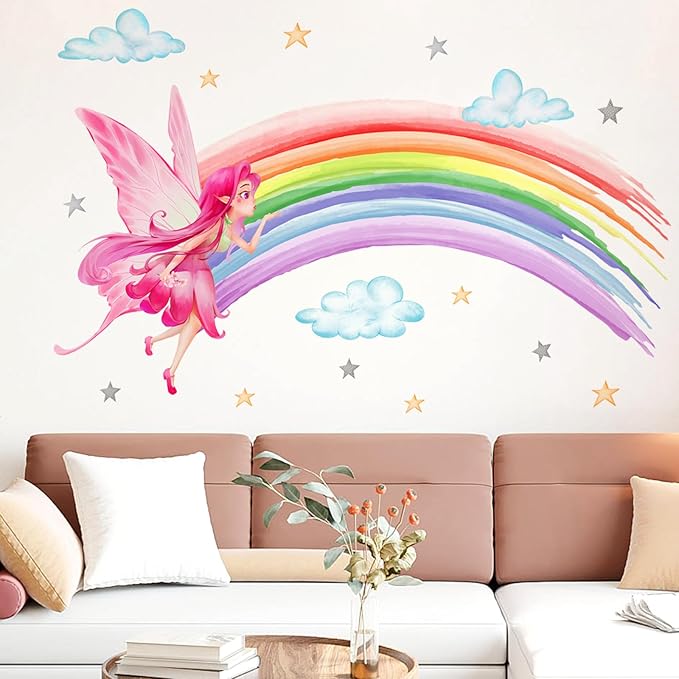 Rainbow & Fairy Wall Decals - 2 Sheets, 30x90cm Each, Perfect for Kids' Room Decor