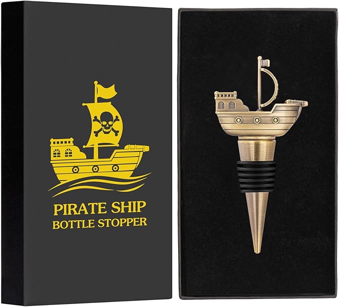 LKKCHER Pirate Ship Wine Stopper, Wine Gifts for Men Warship Battleship Lovers, Nautical Bottle Stoppers for Wine Champagne Prosecco, Birthday Gifts, Wine Saver, Wine Accessories