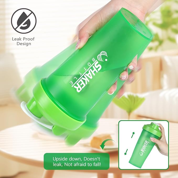 Shaker Bottle, 600ml Classical Protein Shaker Cup with Mixing Ball for Smooth blending, Leak-Proof GYM Workout Water Bottles for protein& Smoothie Shake，Bpa Free (20oz / Green)