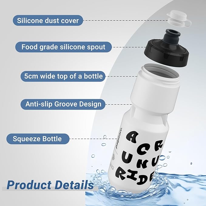 Bike Water Bottle 21oz Bicycle Water Bottle for 5hrs Insulation Sports Squeeze Water Bottle with Leakproof DesignFits Most Bike Cages (White 26)